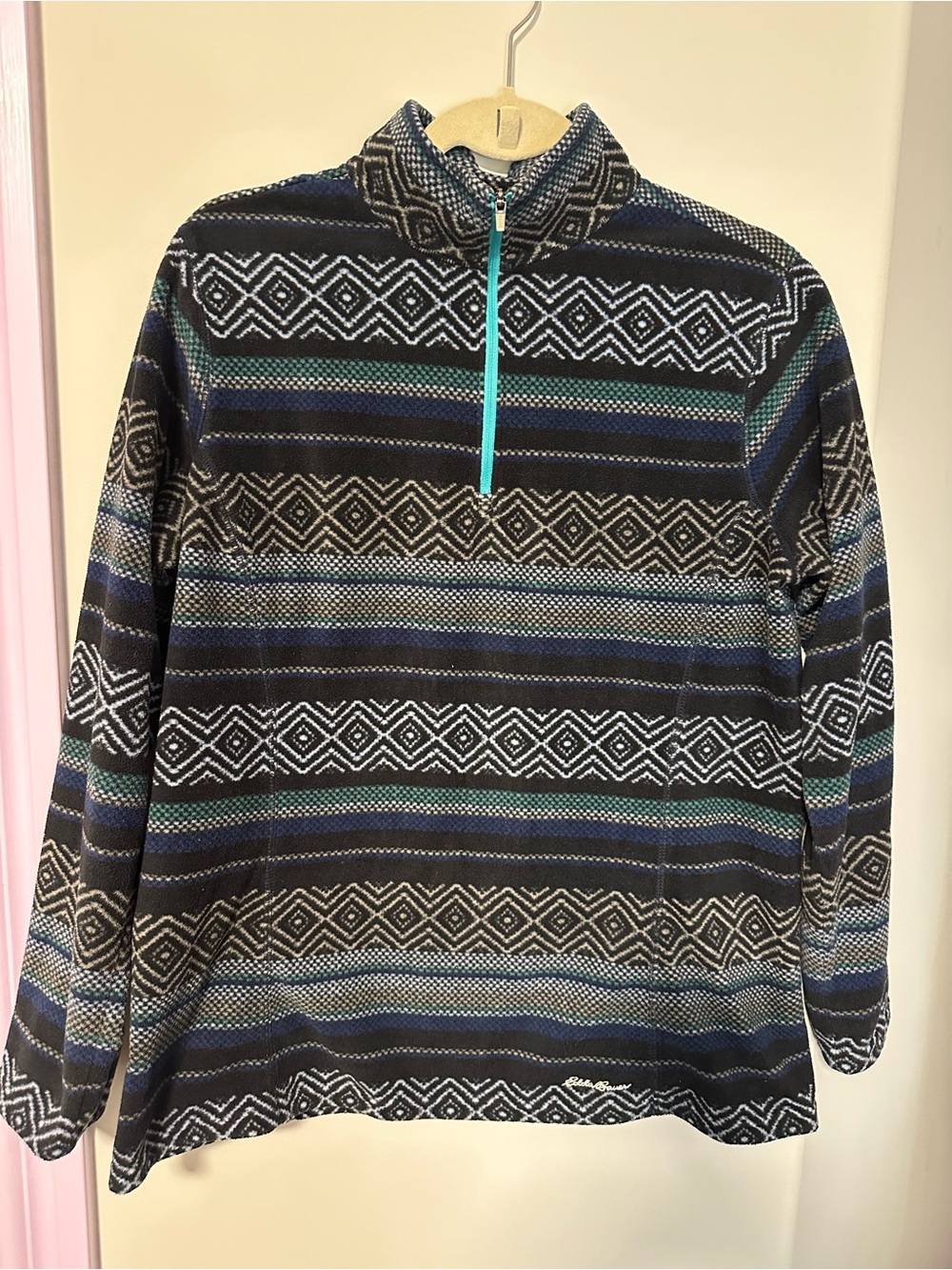 Eddie Bauer Women's Zip-Up Fleece Sweater - Black, Blue & Teal Accent